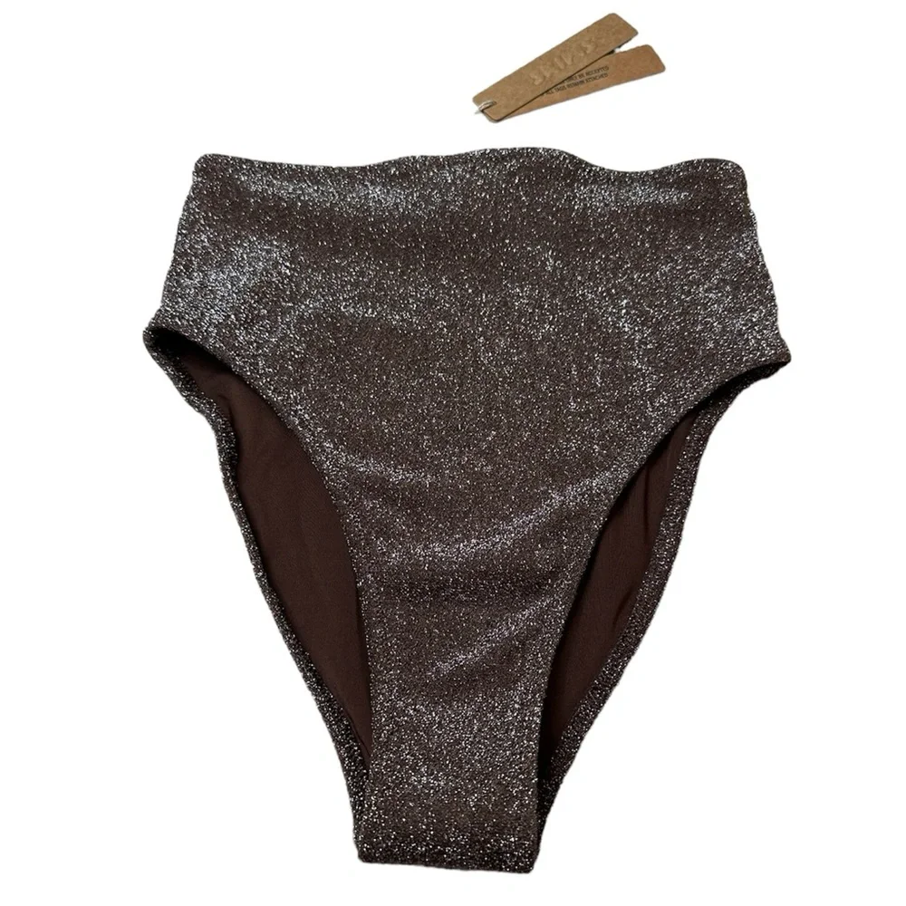 NEW SKIMS Swim Bikini Bottom Size XXS NWT Brown Sparkle